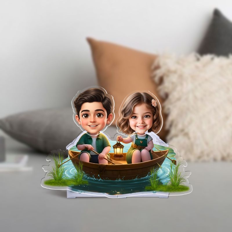 Personalized Couple Bobblehead Caricature Gift for Husband, Wife, Girlfriend, Boyfriend & Friends Solar Powered Moving Head Couple Gift for Birthday (Boat Cute Couple)